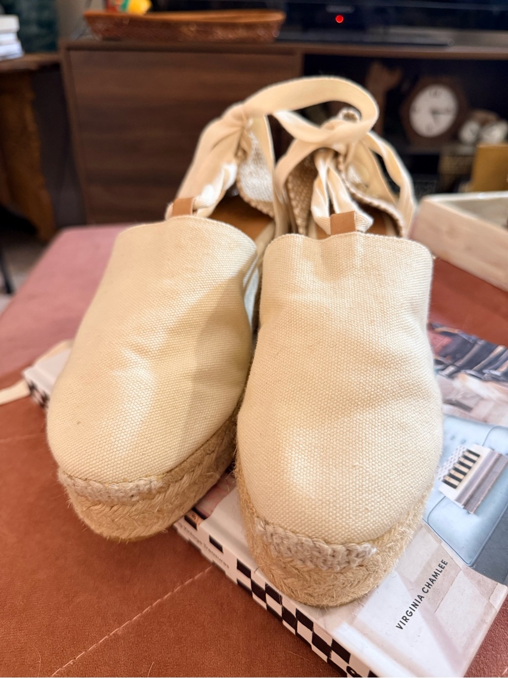 Castañer Carina 30 Espadrille Wedge Sandals in Beige Canvas Lace Up Coastal Jute